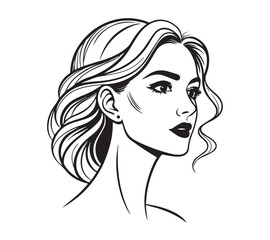 Set of stylized woman faces. Modern single line art. Woman beauty fashion concept, minimalistic style black and white