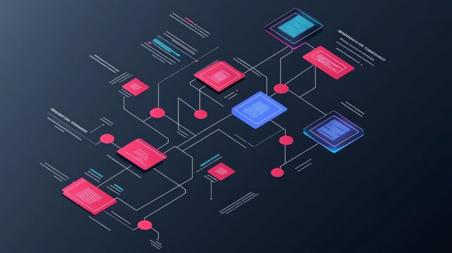Business process and workflow automation with flowchart. Hand holding wooden cube block arranging processing management on yellow background