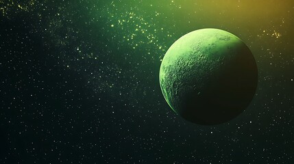 Obraz premium Stunning Digital Painting: A Mysterious Green Planet Gleaming in Deep Space. AI Generated