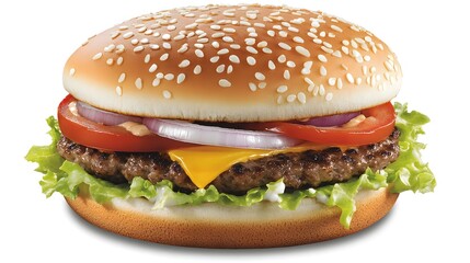 A classic cheeseburger with lettuce tomato and onions