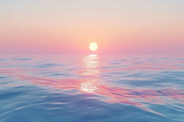 Serene ocean sunset with pastel sky and calm water.