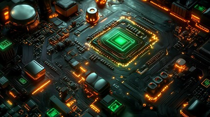 Fototapeta premium Illuminated Circuit Board Showing Central Processing Unit