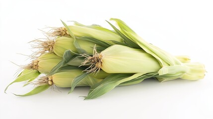 Obraz premium Isolated Cluster of Corn on a Pure White Background, Symbolizing Bounty and Agriculture