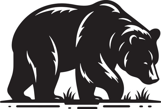 recommend clip art: Black Bear Silhouette line art vector illustration on white background