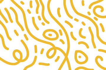 Fototapeta premium Abstract noodle pattern. Spaghetti background graphic. Ramen noodles texture. Yellow color vector illustration. Isolated on white background. 