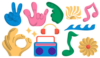 COLLECTION OF DESIGN ELEMENTS OF NAIVE STYLE GEOMETRY SHAPE, BRUTALISM, MUSIC, HAND, ORGANIC