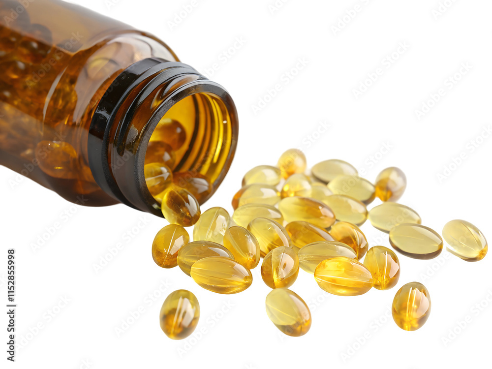 Wall mural Falling Fish oil pill .PNG style, transparent        

