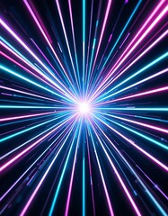 Abstract Neon Light Streaks Converging at a Central Point