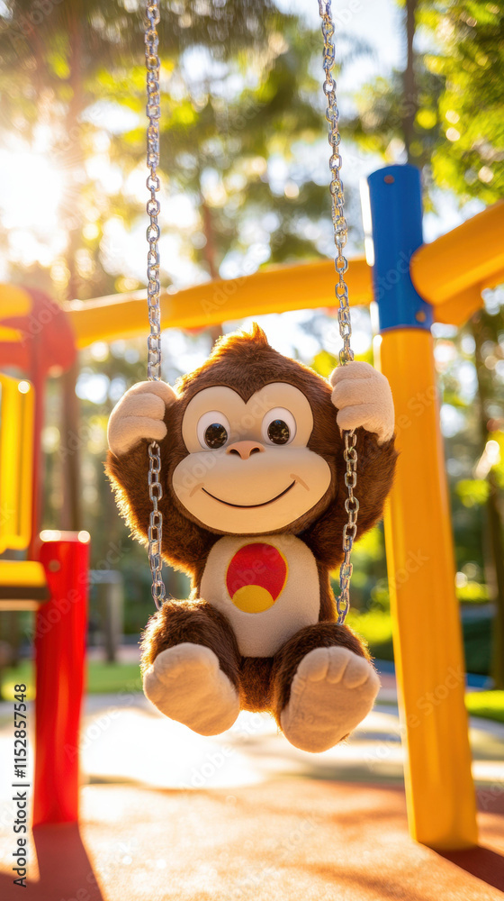 Poster A stuffed monkey enjoys a sunny day on a swing. AI.