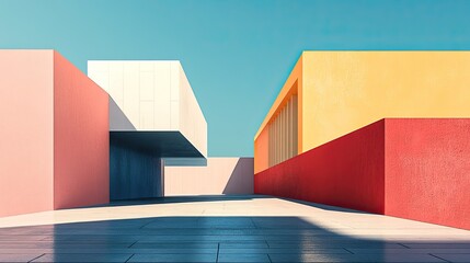 A geometric clipart of an abstract building with clean shapes. 
