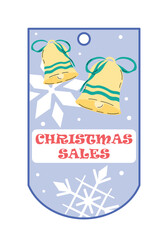 Christmas sale label. Two bells. Discounts and promotions, special limited offer. Advertising and marketing. Xmas and New Year. Flat vector illustration