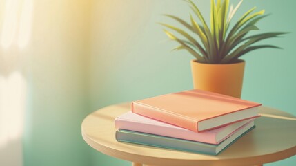 Colorful Books on Warm Toned Table in Sunlight - Contemporary Style
