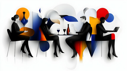 Obraz premium Abstract Business Meeting, Colleagues Collaborate and Dine Elegantly