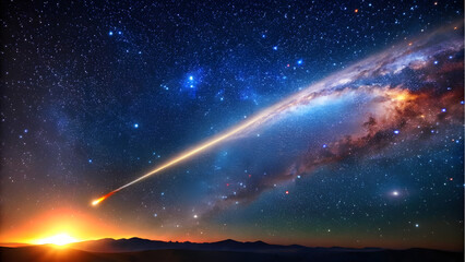 Fiery Comet Streaking Through the Vast Silent Cosmos. Perfect for: Astronomy night, educational workshops, space-themed art