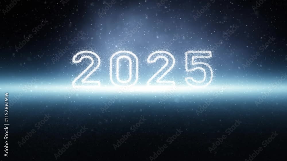 Poster dark street with 2025 year greetings loop snowfall copy space background.