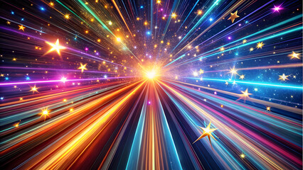 Light-Speed Travel Concept with Stretched Stars and Colorful Light Trails. Perfect for: Sci-fi conventions, futuristic decor, space-themed events