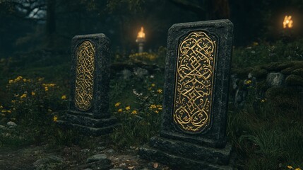 Ancient Celtic Graves in a Mystical Forest Setting