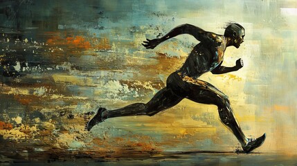 concept of successful or complete achievement, graphic of low poly athlete running to win