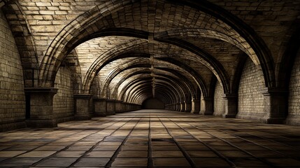 Ancient Stone Archway Corridor, Mysterious Medieval Passageway