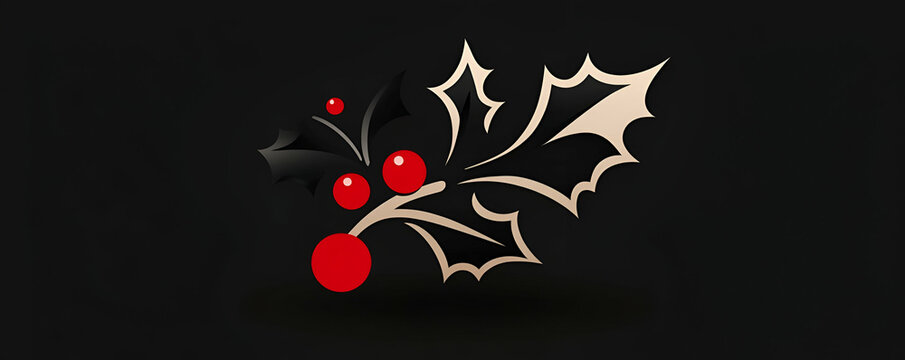 Elegant Holly Sprig with Red Berries, Festive Winter Design, Holiday Decoration, Abstract Graphic, Minimalist Style, Vector Illustration, Perfect for Seasonal Cards, Winter Wonderl