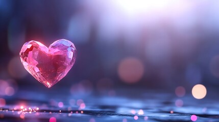 Naklejka premium A sparkling pink heart-shaped gem with a dreamy background.
