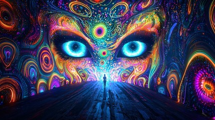 Experience a mesmerizing visual journey through vibrant, illuminated tunnels filled with intricate patterns and colors.