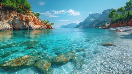 Fototapeta premium Serene coastline with crystal-clear water