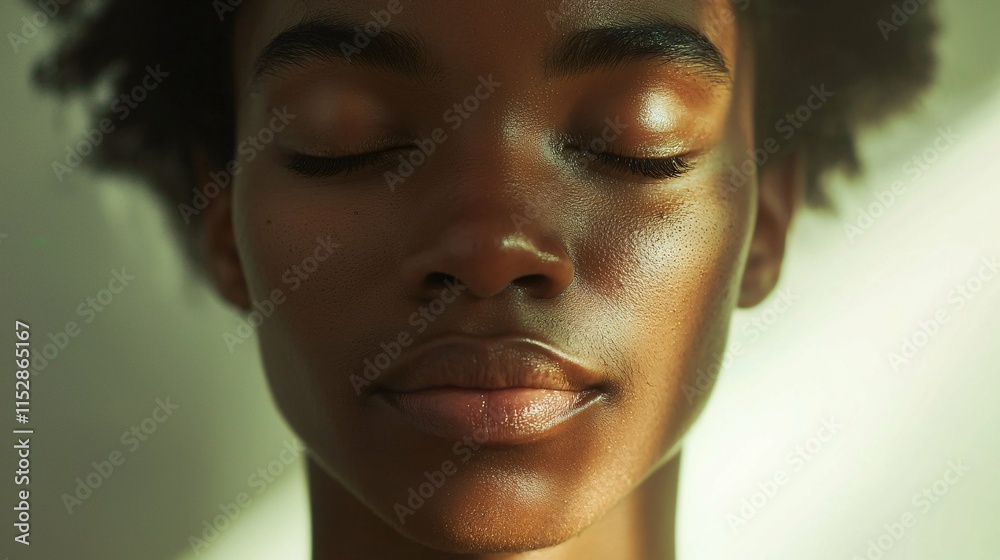 Aufkleber a close-up of a meditating individual with closed eyes bathed in soft natural light captures a seren