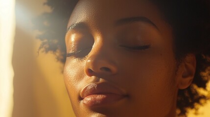 A close-up captures a meditative individual in natural light, surrounded by guided materials that enhance their focused expression on mindfulness techniques.