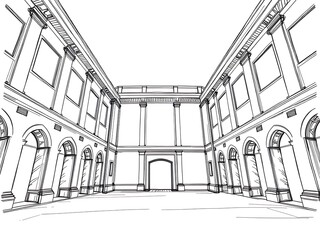 Fototapeta premium Elegant Hand-Drawn Sketch: Grand Courtyard Perspective. AI Generated