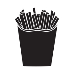 French fries in a paper box silhouette vector icon illustration