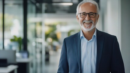 Fototapeta premium Happy Mid-Aged Businessman Standing in Modern Office Environment