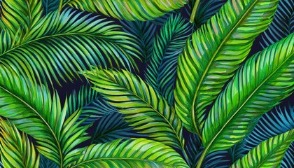 Colorful tropical palm leaf pattern background.