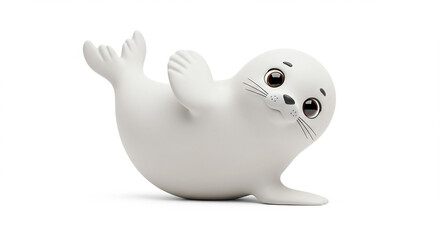 Naklejka premium Adorable 3D Cartoon Seal Pup Cute Marine Animal White Baby Seal Playful Happy