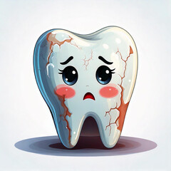 Cartoon character with a broken tooth highlighting dental health issues.