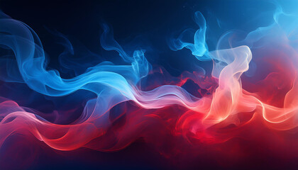Fototapeta premium Artificial smoke in red-blue light on black background in darkness