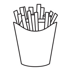 French fries in a paper box coloring page, book vector illustration