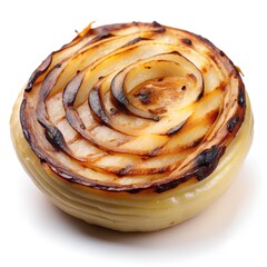 Fototapeta premium A beautifully grilled onion reveals its rich, caramelized layers, highlighting the artistry of cooking. This dish invites the senses with its enticing aroma and warm color