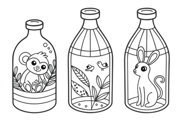 coloring pages animals in bottle black and white B.eps