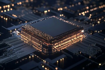 Fototapeta premium Abstract design of quantum computing featuring intricate circuitry and glowing data streams on a dark backdrop, symbolizing cutting-edge technology and futuristic computing.