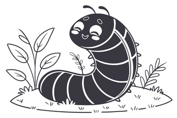 Cute Earthworm black color line art roundshape F.eps