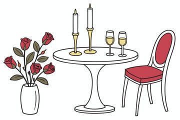 Elegant candlelit dinner with champagne rose and open space for designs  clipart white background F.eps