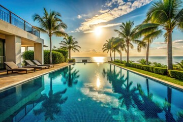 Fototapeta premium Panama City's minimalist pool: luxury resort elegance captured in a stock photo.