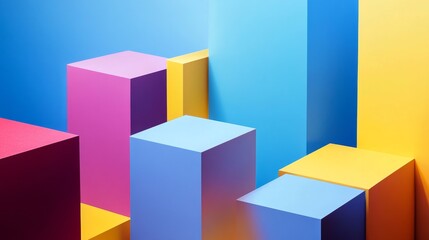 A minimalist block-building scene with abstract, colorful shapes, Contemporary geometric style