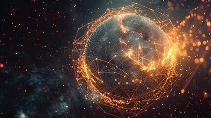 Obraz premium Global Network: Illuminated Earth Glowing with Interconnected Nodes