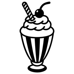 Black and White Ice Cream Sundae with a Striped Cup