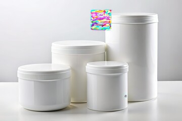 Pristine white canisters: minimalist product photography showcasing clean design and studio lighting.