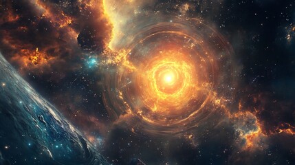 Obraz premium Middle Eastern astronaut using advanced technology explore universe where energy field shape every aspect of existence Their journey uncovers secret of cosmic evolution future of humanity's