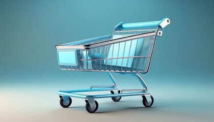 A transparent shopping cart on a minimalist background, showcasing modern design and simplicity.