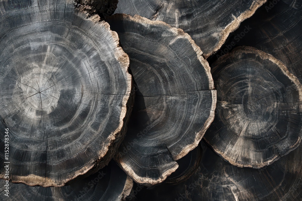 Canvas Prints Dark petrified wood slices, close-up texture.